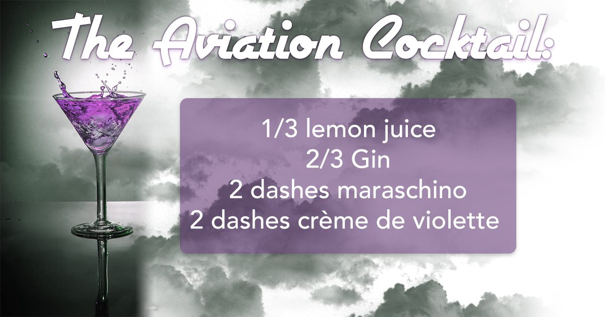 Recipe, 1/3 lemon juice, 2/3 gin, 2 dashes maraschino, 2 dashes crème de violette