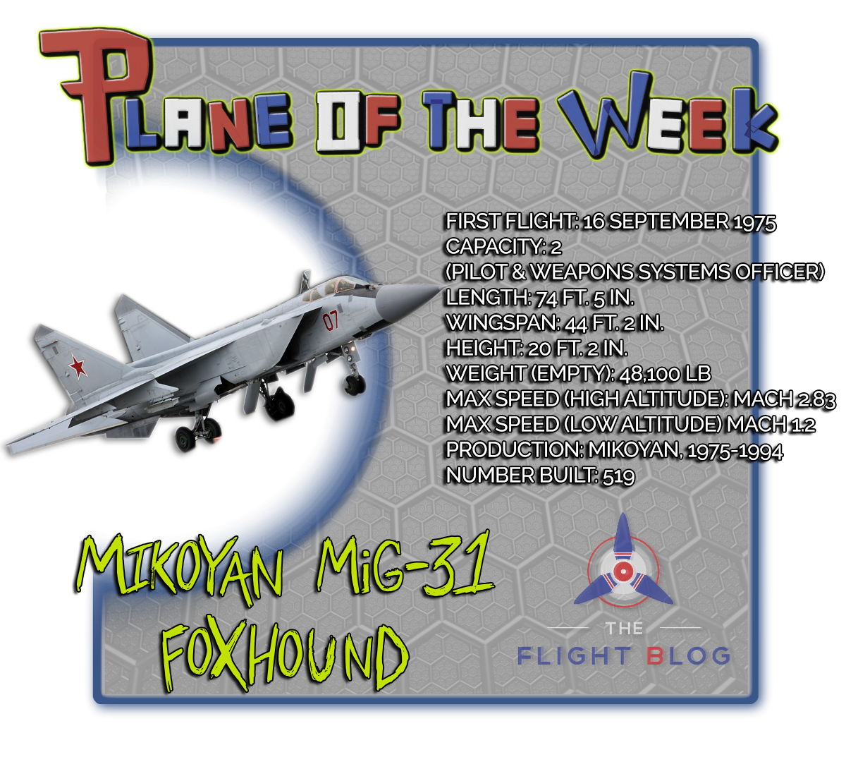 Mikoyan MiG-31 Foxhound Specification Table