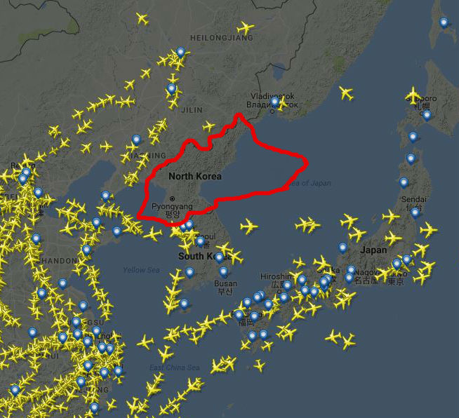 Map of the Pyongyang FIR airspace